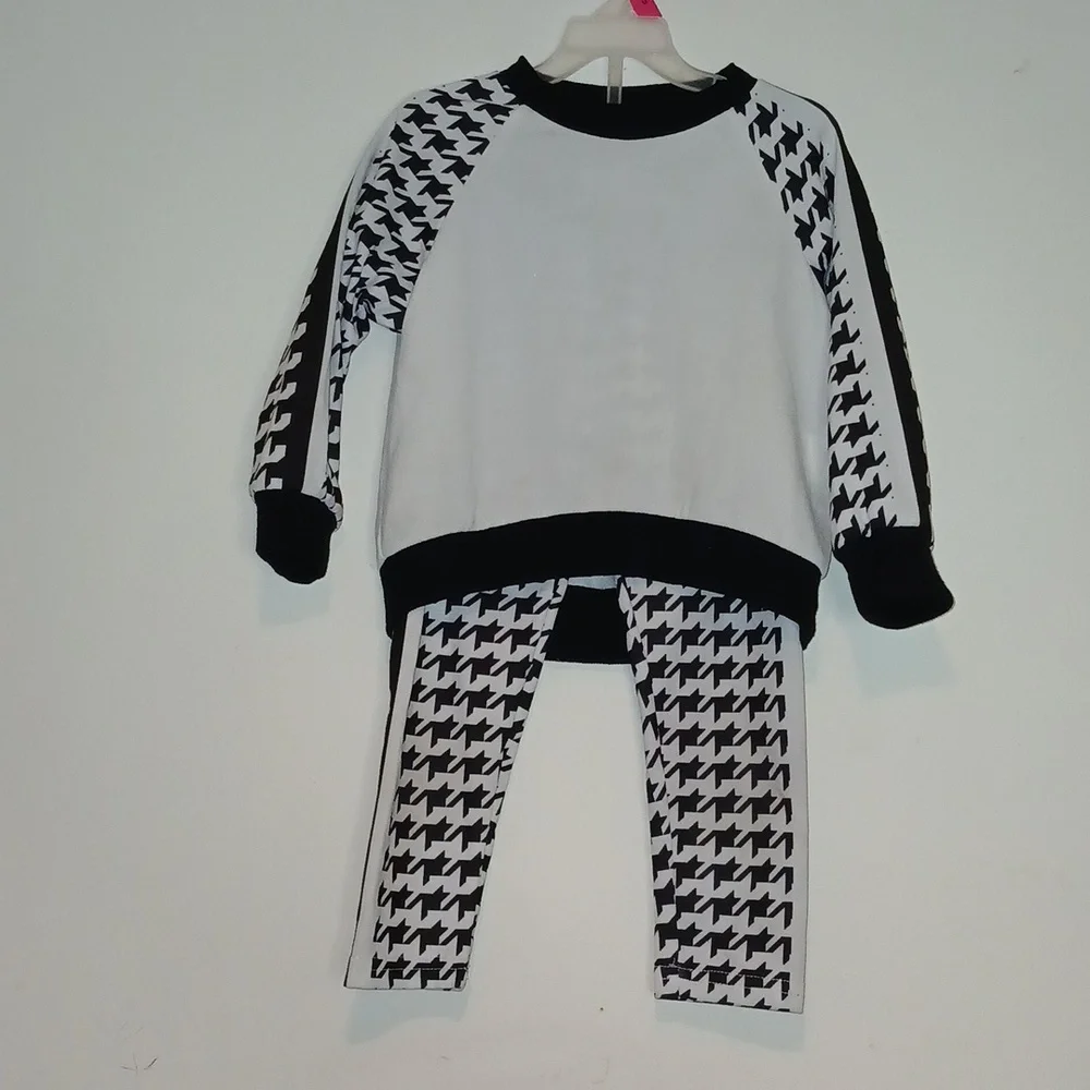 Shein 4Y girls‎ matching houndstooth pattern pants and long sleeve top